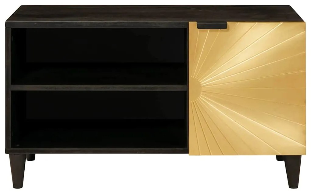 vidaXL Ντουλάπι TV Μαύρο και Χρυσό 80 x 33 x 46 εκ Μασίφ ξύλο μάνγκο