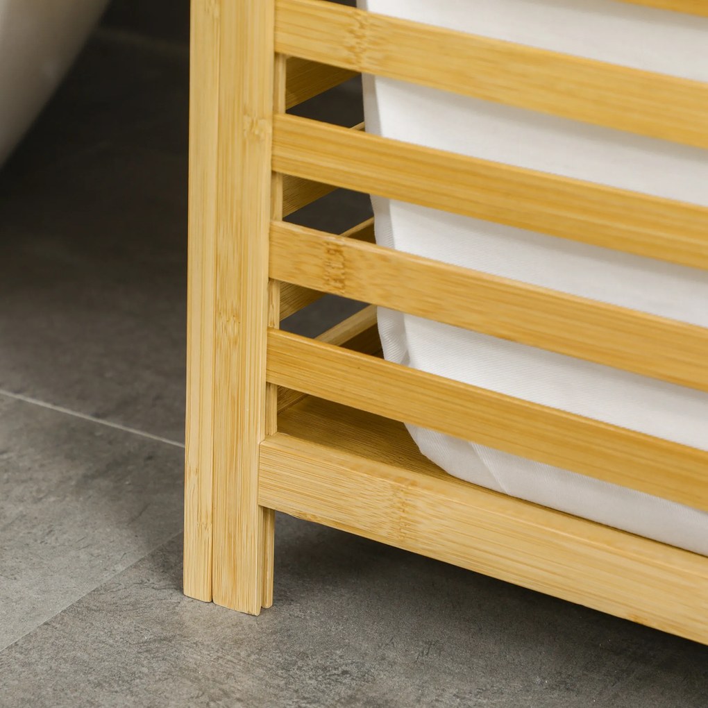 HOMCOM Καλάθι απλύτων από μπαμπού, αφαιρούμενη τσάντα πλυντηρίου, αδιάβροχο, Φυσικό + Μπεζ