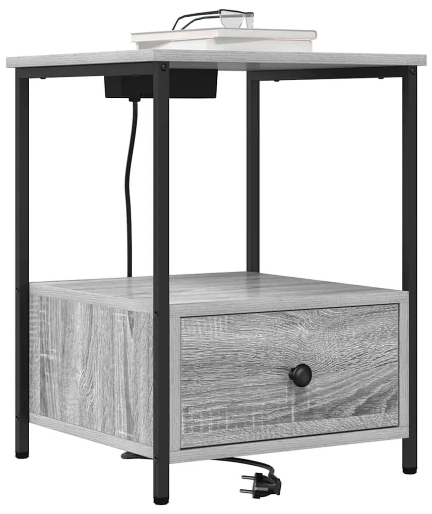 vidaXL Κομοδίνο με Σταθμό Φόρτισης με συρτάρι 2 pcs Γκρι sonoma