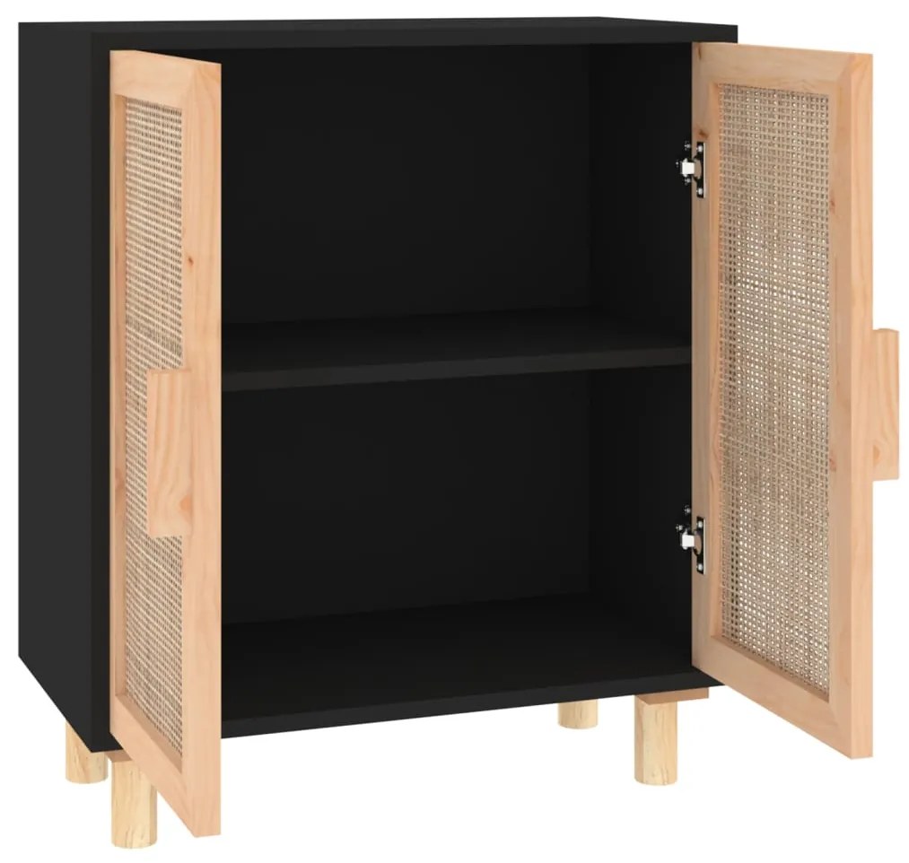 vidaXL Ντουλάπι Μαύρο 60 x 30 x 70 εκ. από Μασίφ Πεύκο &amp; Φυσικό Ρατάν