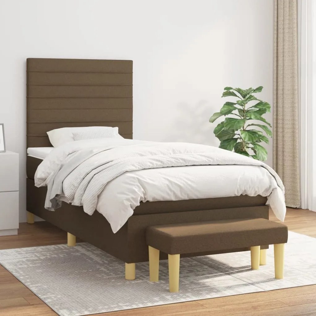 Κρεβάτι Boxspring με Στρώμα Σκούρο Καφέ 100x200 εκ. Υφασμάτινο - Καφέ