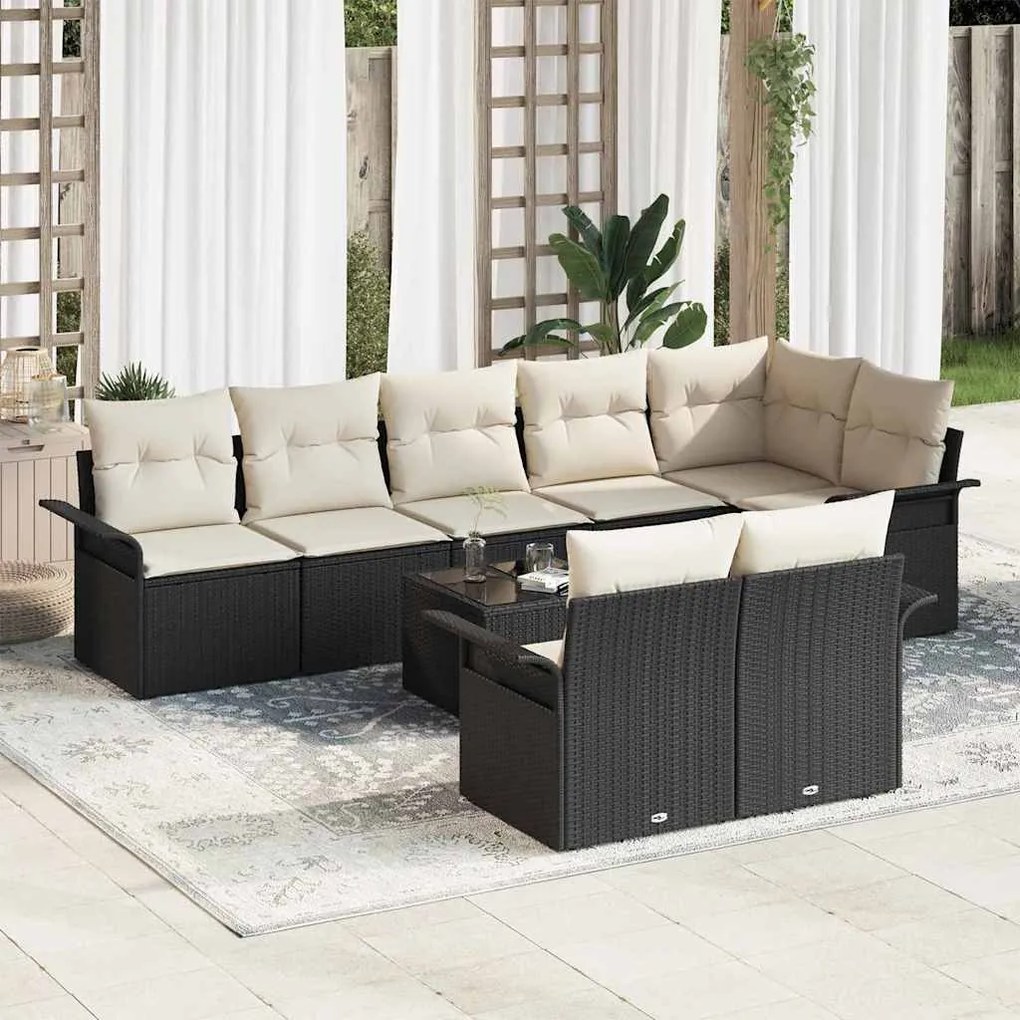 vidaXL Σετ Καναπέ Κήπου με μαξιλάρι 9 pcs Μαύρο Πολυ ράταν