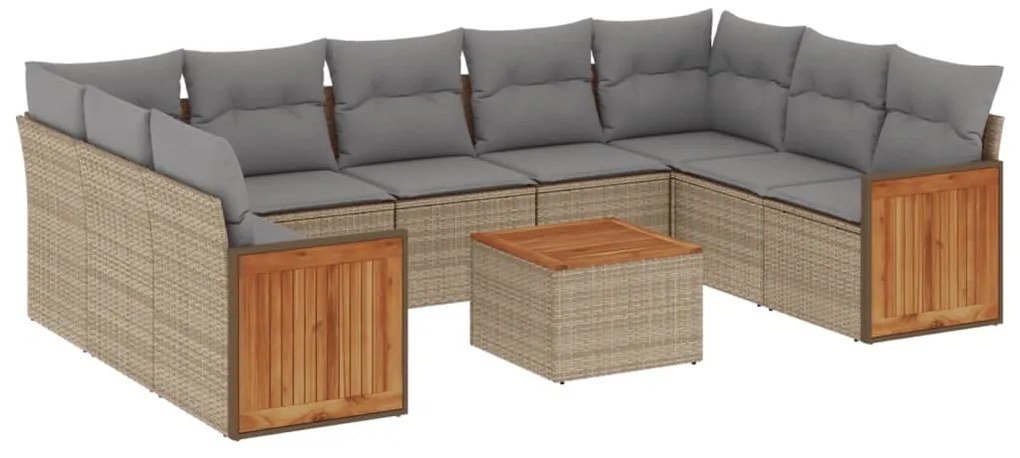 vidaXL Σετ Καναπέ Κήπου 10 τεμ. Μπεζ Συνθετικό Ρατάν με Μαξιλάρια