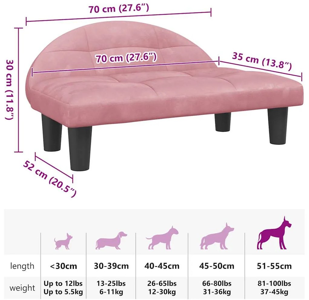 vidaXL Κρεβάτι Σκύλου Ροζ 70x52x30 εκ. Βελούδινο