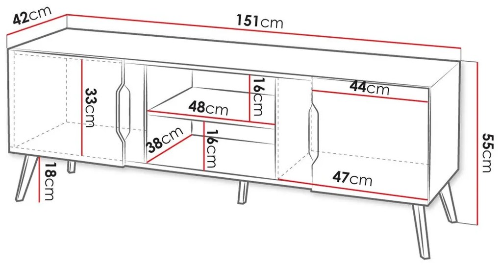 Τραπέζι Tv Comfivo G102, Μαύρο, Γκρι, Ο αριθμός των θυρών: 2, 151x55x42cm, 27 kg | Epipla1.gr