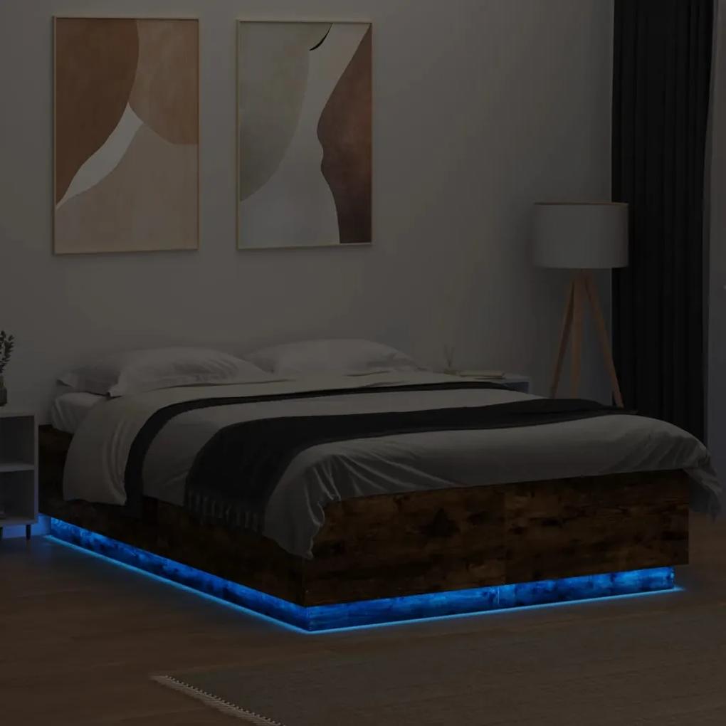 vidaXL Πλαίσιο Κρεβατιού με Φώτα LED Καπνιστή δρυς120x200εκ.Επεξ. Ξύλο