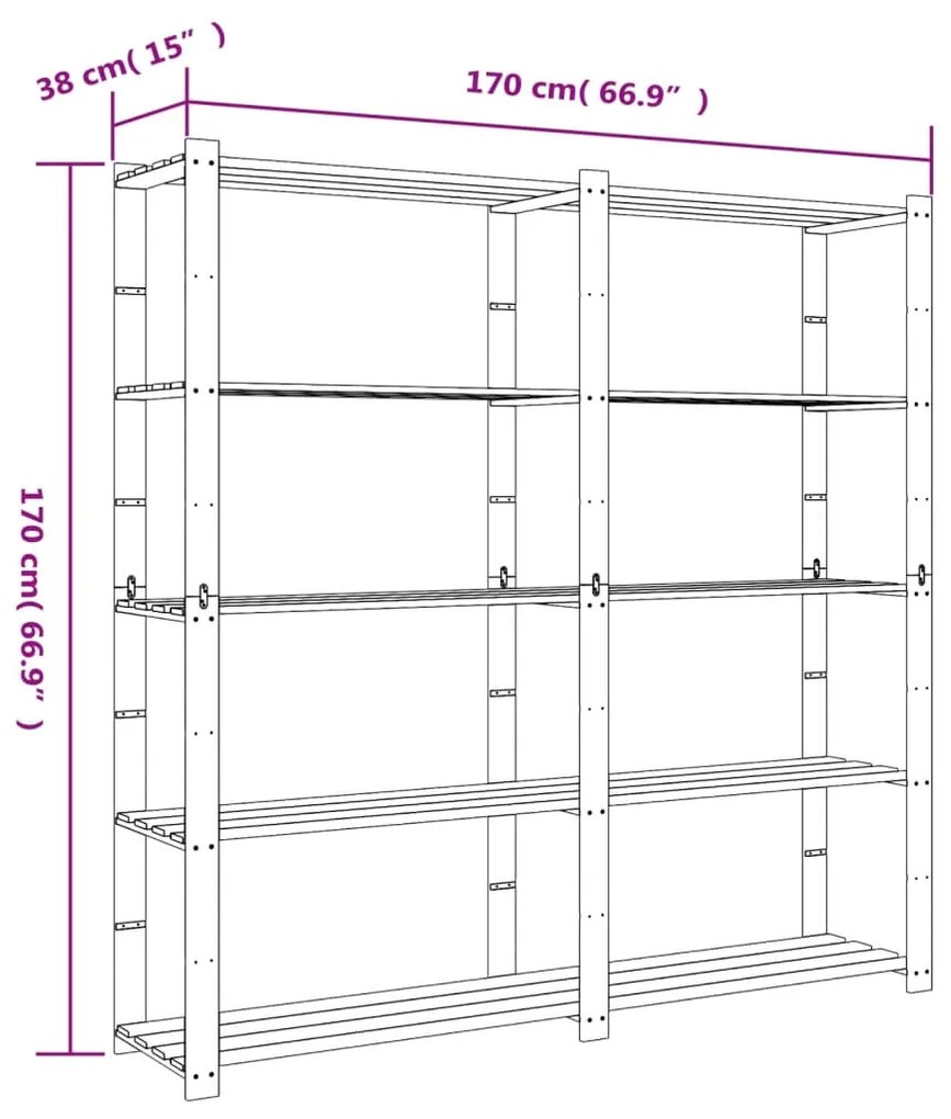 Ραφιέρα με 5 Ράφια Γκρι 170 x 38 x 170 εκ. Μασίφ Ξύλο Πεύκου - Γκρι