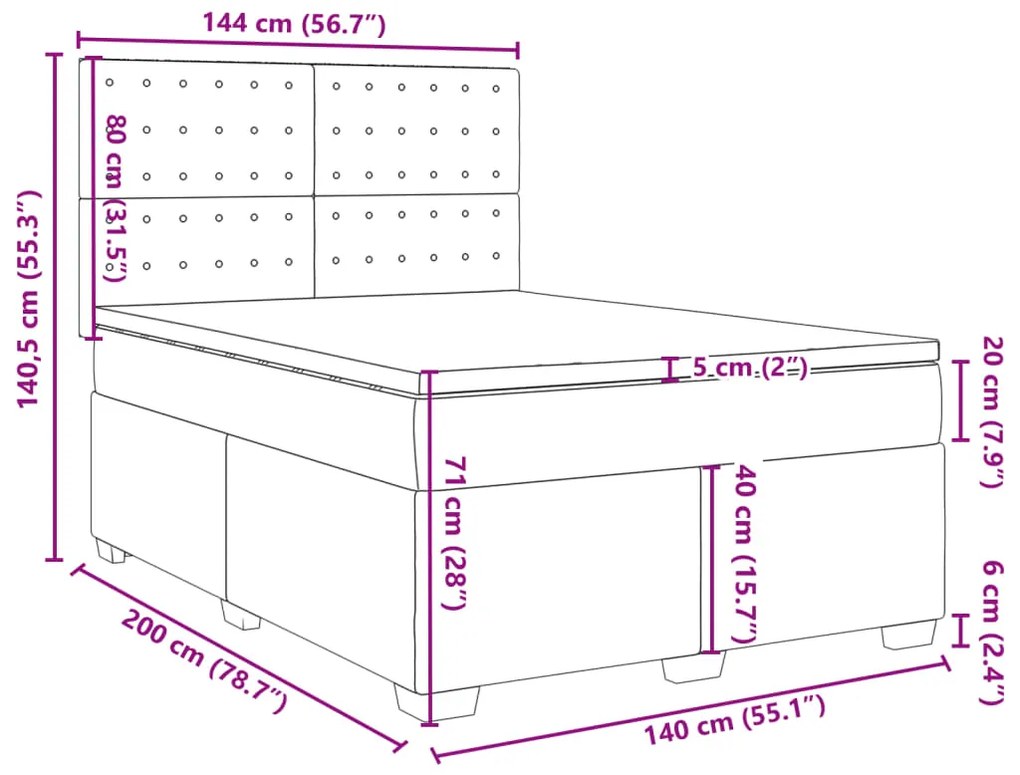 Κρεβάτι Boxspring με Στρώμα Ροζ 140x200 εκ. Βελούδινο - Ροζ