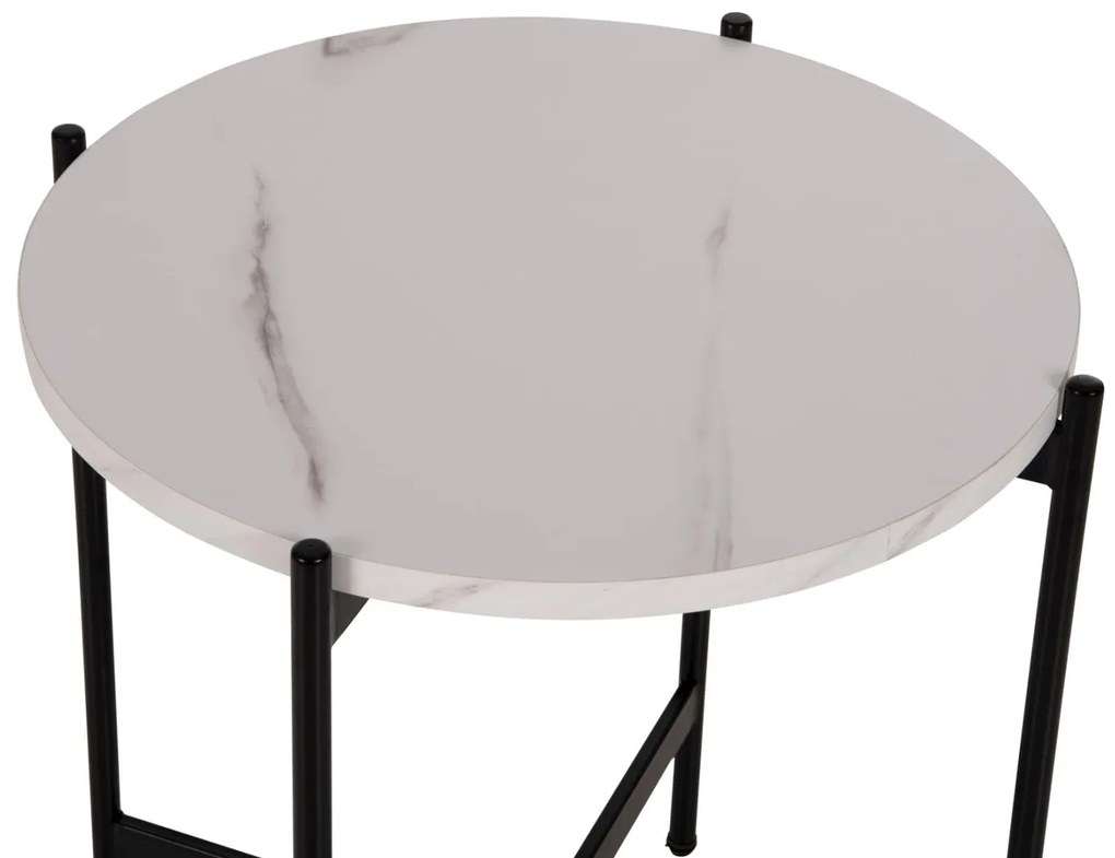 Τραπεζάκι σαλονιού C9589.05 MDF Λευκό Μάρμαρο και Μαύρη Μεταλλική Βάση Φ50x55Υεκ. 50x50x55 εκ.