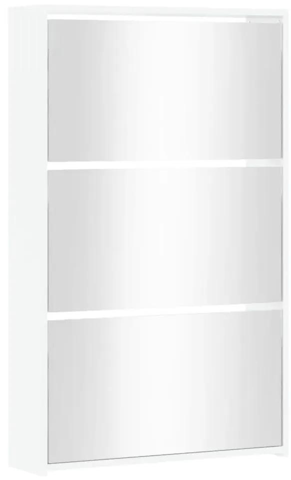 Παπουτσοθήκη με Καθρέφτη 3 Επιπέδων Γυαλ. Λευκό 63x17x102,5 εκ. - Λευκό