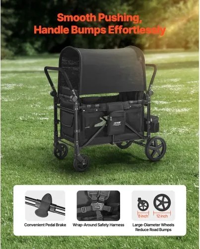 VEVOR Wagon Stroller for 4 Kids Push Pull Collapsible Stroller 330LBS Loading