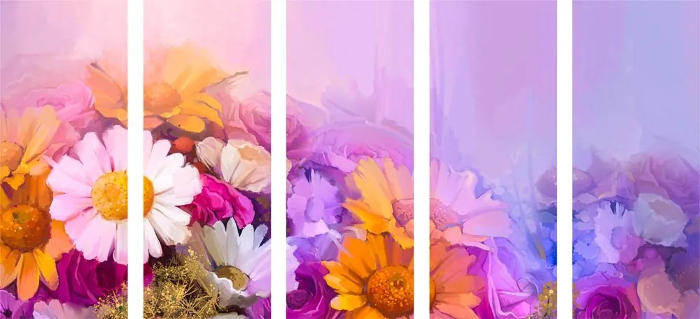 5 μέρη εικόνα ελαιογραφία με έντονα χρώματα λουλούδια - 200x100