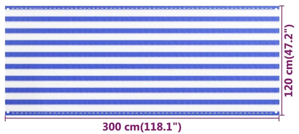 vidaXL Διαχωριστικό Βεράντας Μπλε / Λευκό 120x300 εκ. από HDPE