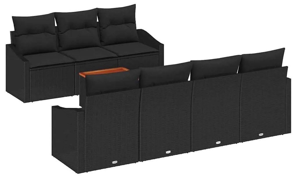 vidaXL Σετ Καναπέ Κήπου με μαξιλάρι 8 pcs Μαύρο Πολυ ράταν