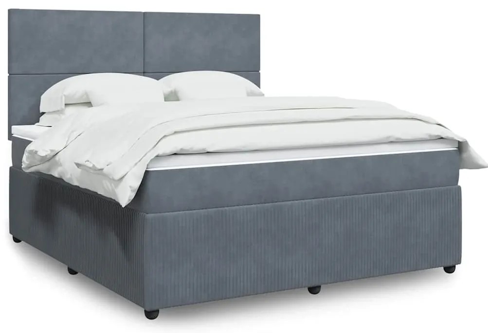 vidaXL Κρεβάτι Boxspring με Στρώμα Σκούρο Γκρι 180x200 εκ. Βελούδινο