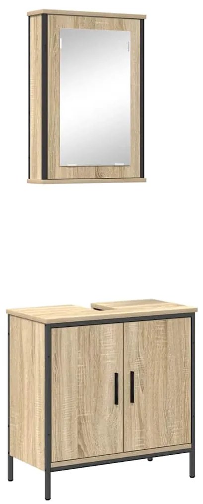 vidaXL Σετ Επίπλων Μπάνιου με ράφι με πόρτα 2 pcs Καφέ 60 x 30 x 60 cm