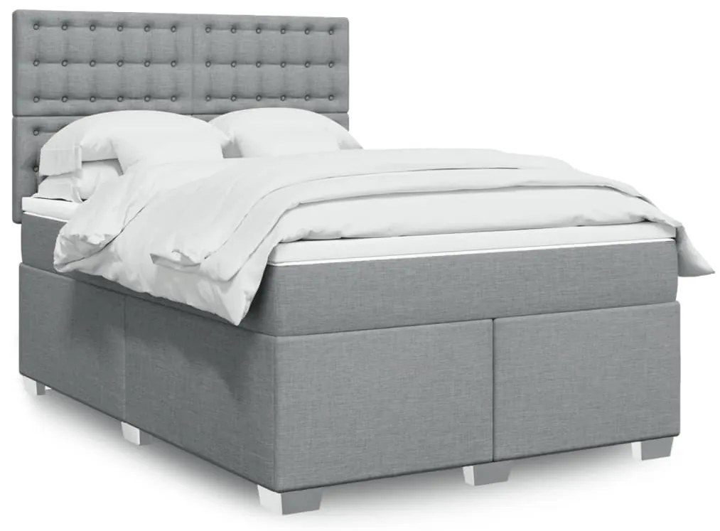 Κρεβάτι Boxspring με Στρώμα Ανοιχτό Γκρι 140x200 εκ. Υφασμάτινο