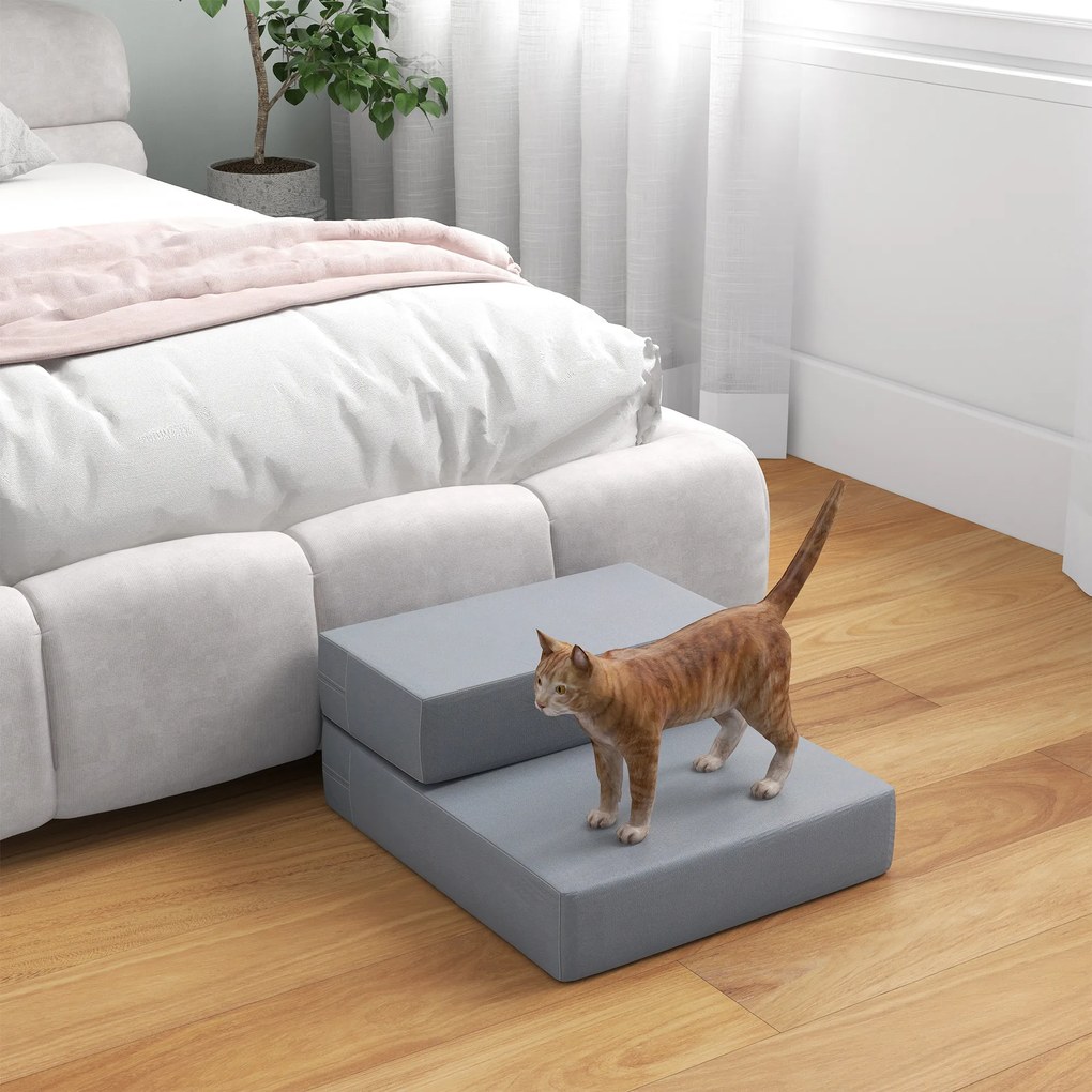 PawHut Σκάλα για κατοικίδια 2 Σκαλοπάτια Πτυσσόμενη έως 7 kg Σκάλα για σκύλους Σκάλα για γάτες και σκύλους Γκρι Μ45 x Π39 x Υ20 εκ.