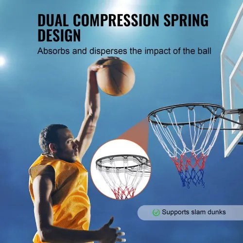 VEVOR Basketball Rim, Wall Door Mounted Basketball Hoop, Heavy Duty Q235 Basketball Flex Rim Goal Replacement with Net and Double Spring, Standard 18" Indoor Outdoor Hanging Hoop for Kids Adults