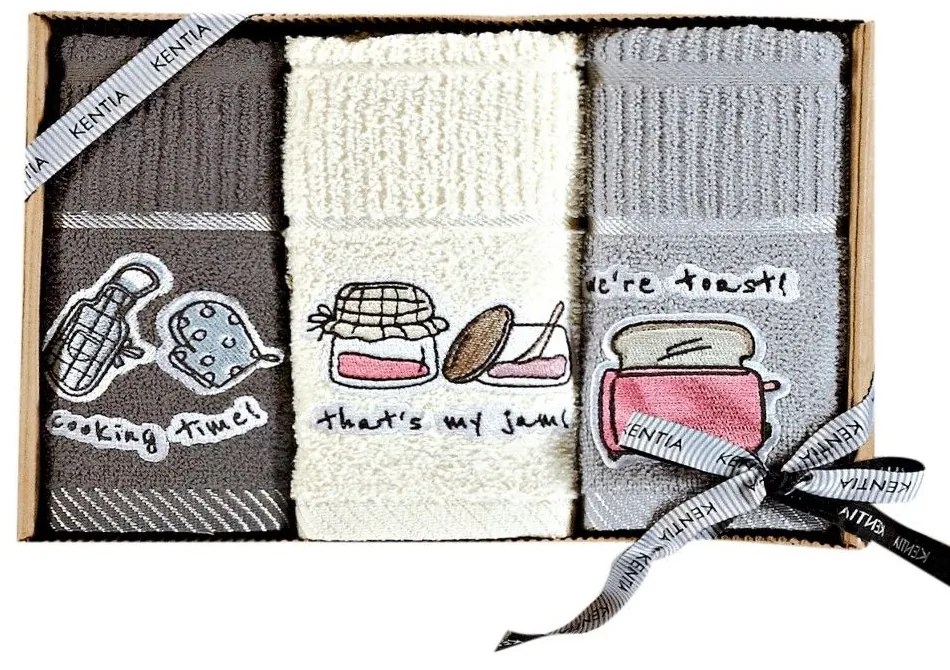 Πετσέτες Κουζίνας Regalo 231 (Σετ 3τμχ) Grey-Ecru Kentia 40x70cm 100% Cotton