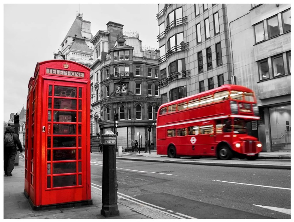 Φωτοταπετσαρία - Red bus and phone box in London 200x154