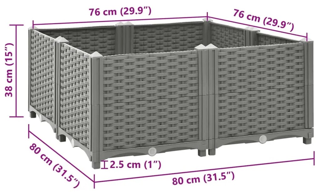 vidaXL Ζαρντινιέρα 80 x 80 x 38 εκ. από Πολυπροπυλένιο