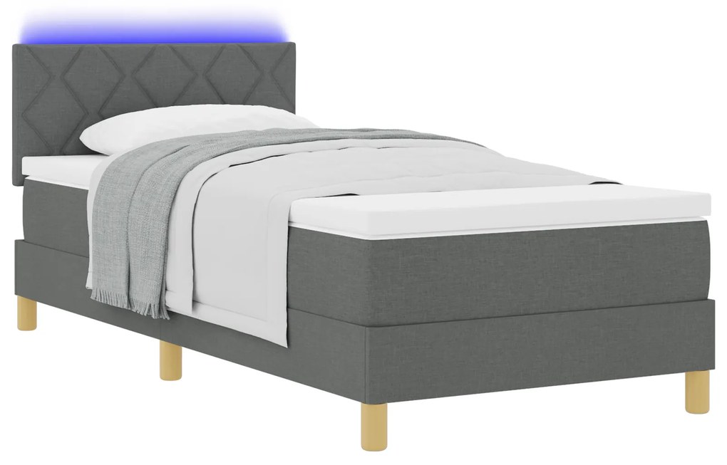 vidaXL Κρεβάτι Βάσης με Στρώμα & LED Σκούρο Γκρι 90x190 cm Ύφασμα