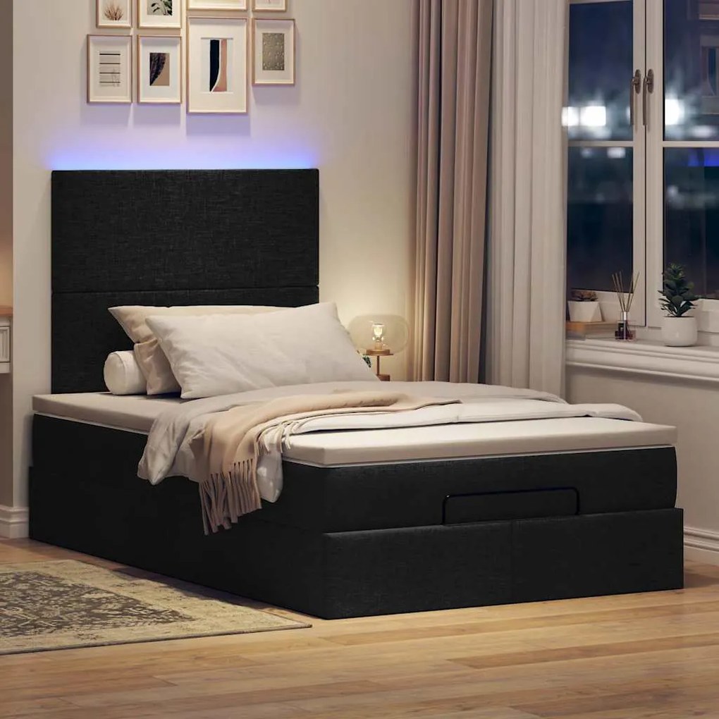 Οθωμανικό κρεβάτι με στρώμα &amp; LEDs Μαύρο 120x200 cm Ύφασμα 3313915