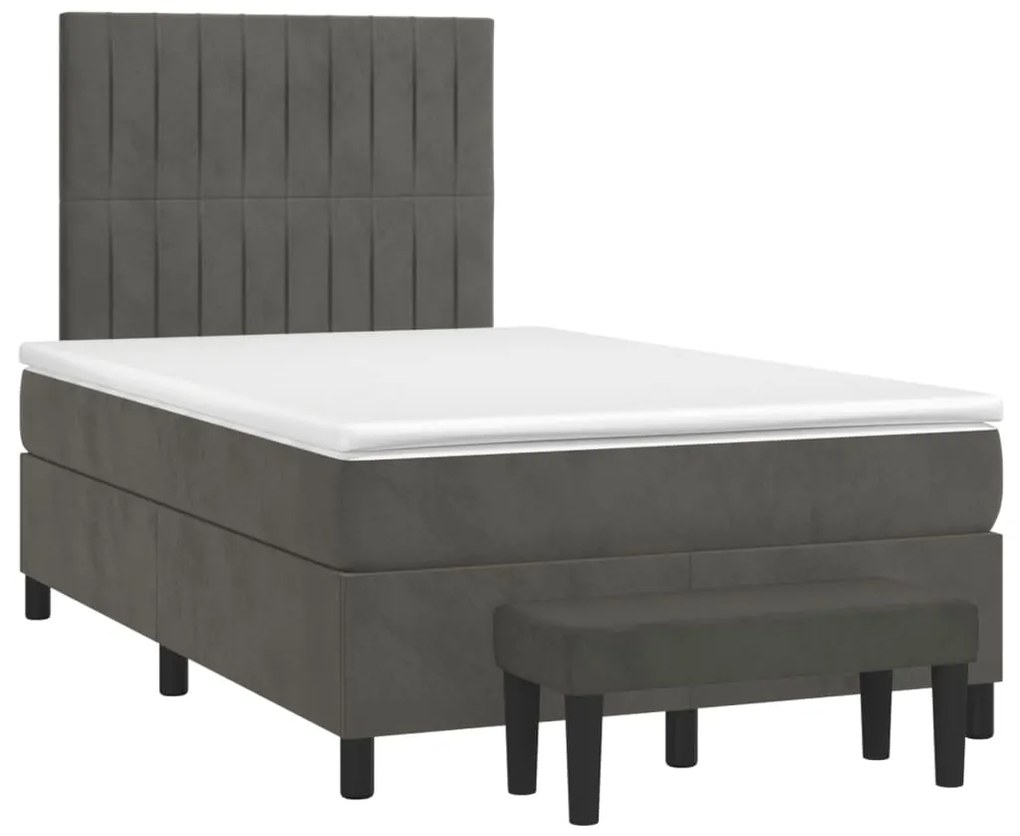 vidaXL Κρεβάτι Boxspring με Στρώμα Σκούρο Γκρι 120x200 εκ. Βελούδινο