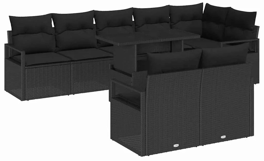 vidaXL Σετ Καναπέ Κήπου με μαξιλάρι 9 pcs Μαύρο συνθετικό ρατάν