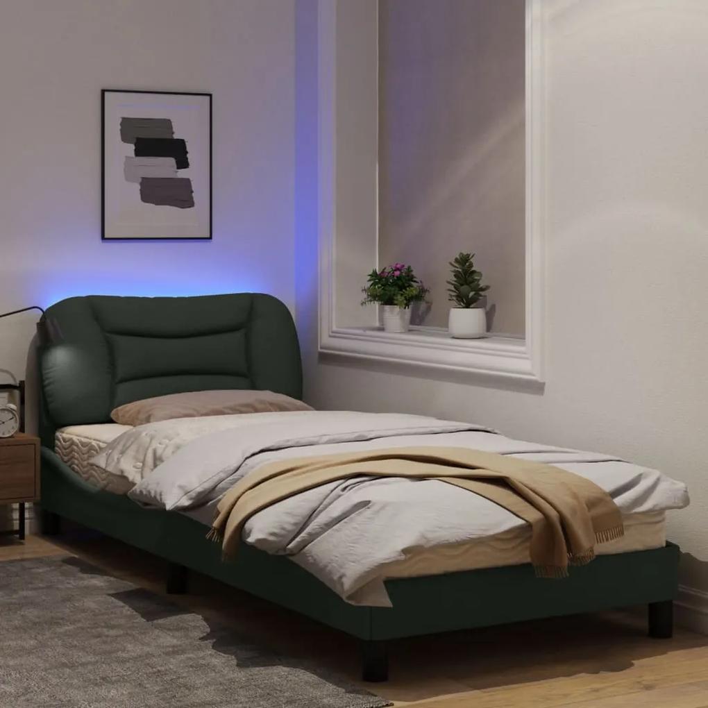 vidaXL Πλαίσιο Κρεβατιού με LED Σκούρο Γκρι 90x190 εκ. Ύφασμα