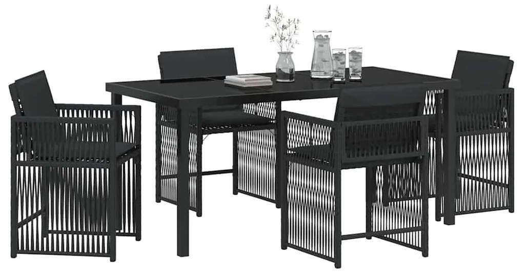 vidaXL Σέτ φαγητού για κήπο 5 pcs Μαύρο συνθετικό ρατάν