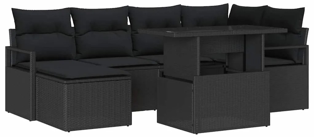 vidaXL Σετ Καναπέ Κήπου με αποθήκευση 7 pcs Μαύρο Πολυ ράταν