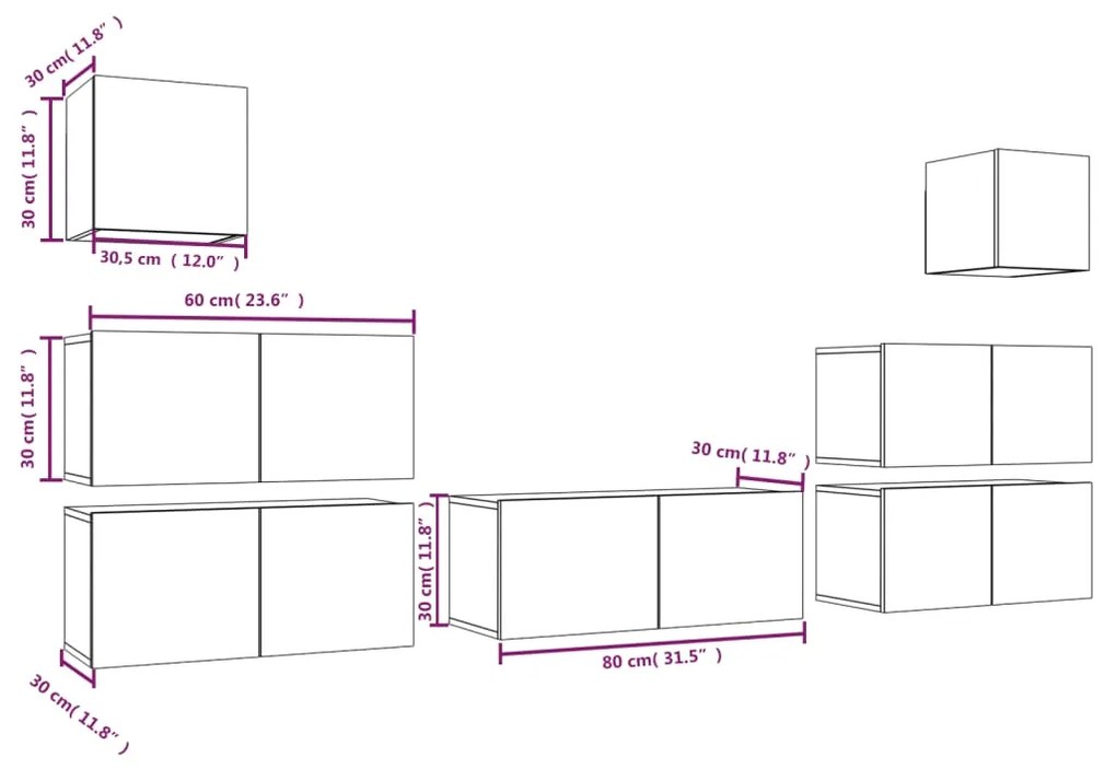 vidaXL Σετ Επίπλων Τηλεόρασης 7 Τεμαχίων Καπνιστή δρυς Επεξ. Ξύλο