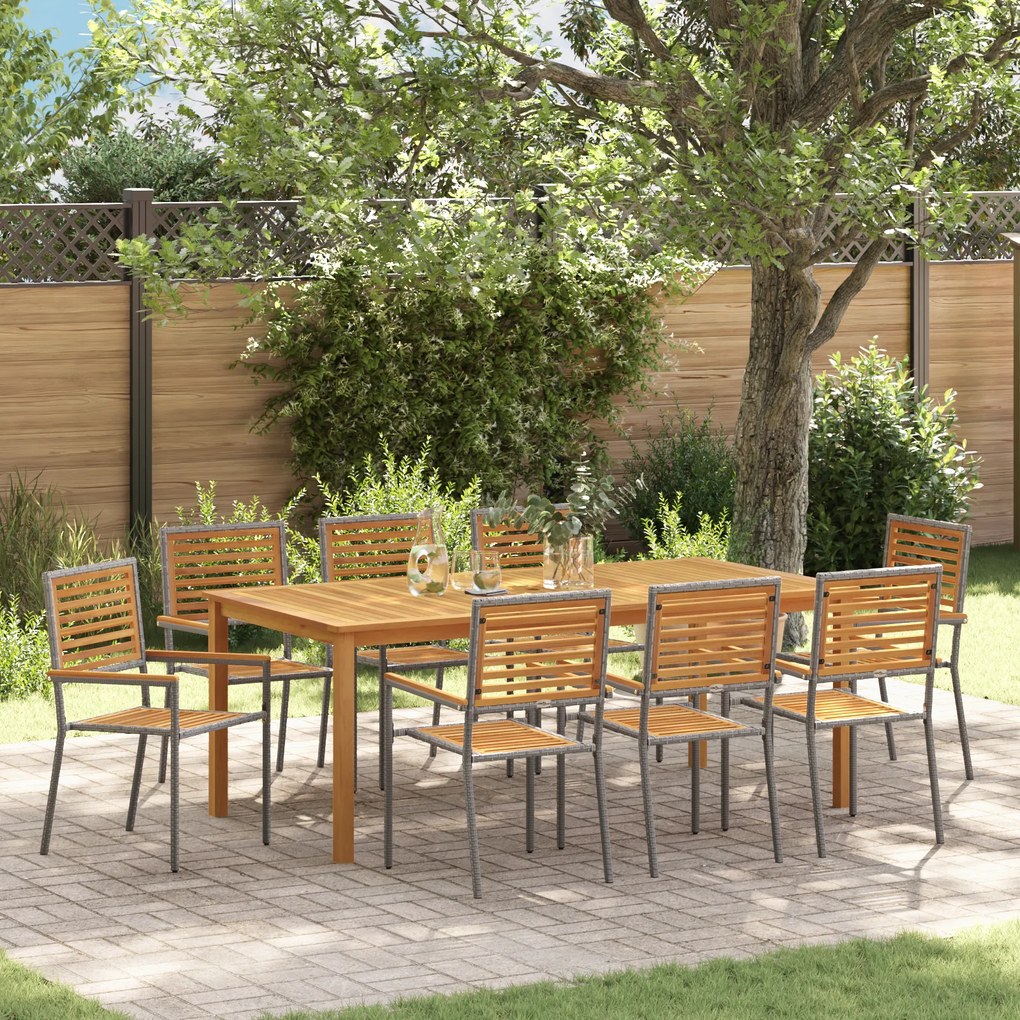 vidaXL Σετ Τραπεζαρίας Κήπου 9 pcs Γκρι 200 x 100 x 74 cm