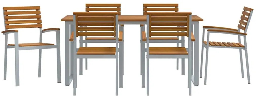 vidaXL Σέτ φαγητού για κήπο 7 pcs Γκρι Στερεό Ξύλο Ακακίας