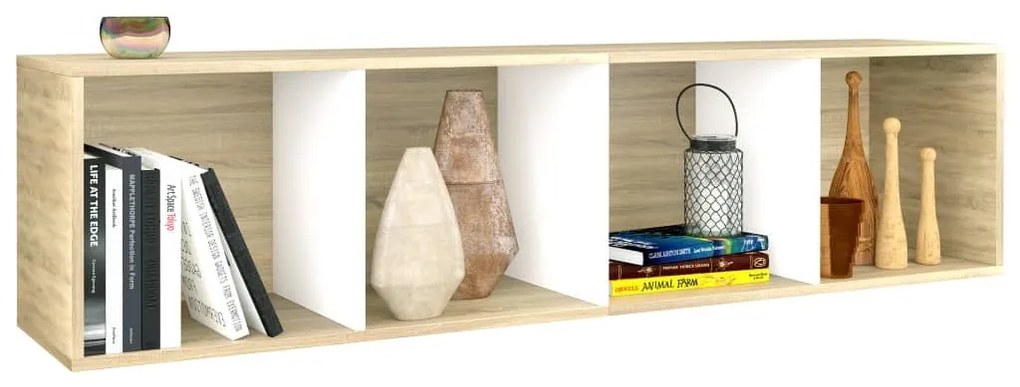 Βιβλιοθήκη/Έπιπλο TV Λευκό/Sonoma Δρυς 36x30x143 εκ Επεξ. Ξύλο - Πολύχρωμο