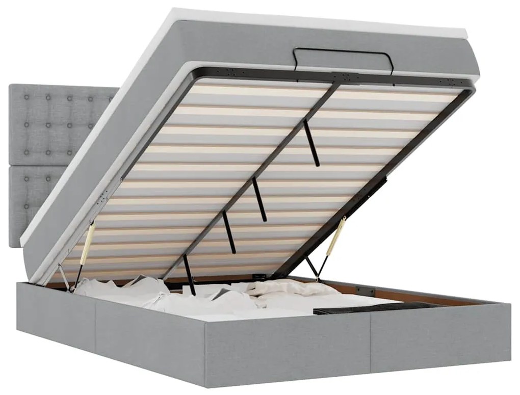vidaXL Οθωμανικό κρεβάτι με στρώμα&LEDs Ανοιχτό γκρι 140x190cm Ύφασμα