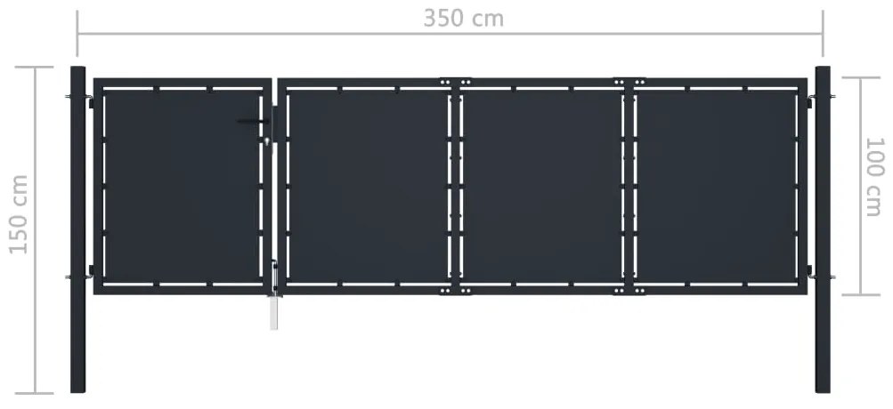vidaXL Πόρτα Κήπου Ατσάλινη 350x100 εκ. Ανθρακί