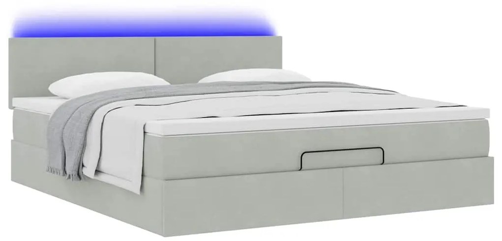 vidaXL Οθωμανικό κρεβάτι με στρώμα&LEDs Ανοιχτό γκρι 160x200cm Βελούδο