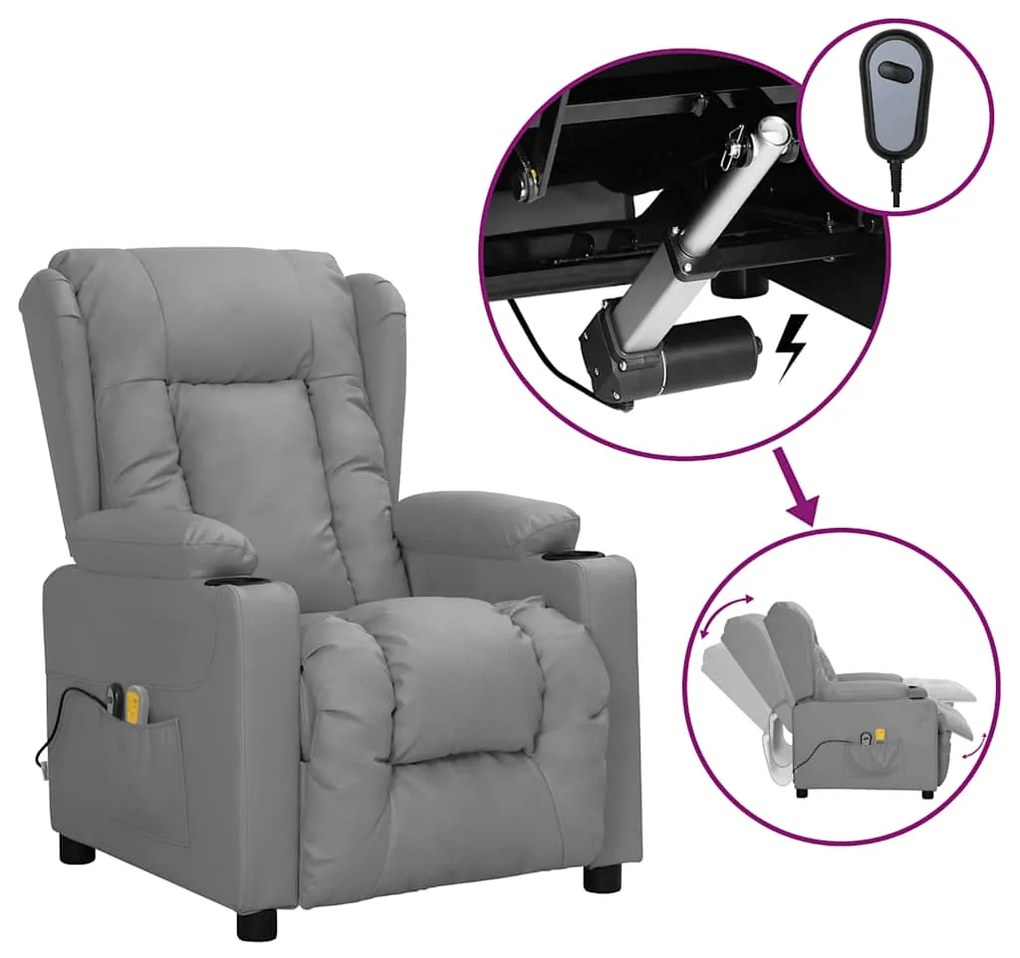 vidaXL Πολυθρόνα Μασάζ Ηλεκτρική Γκρι από Συνθετικό Δέρμα