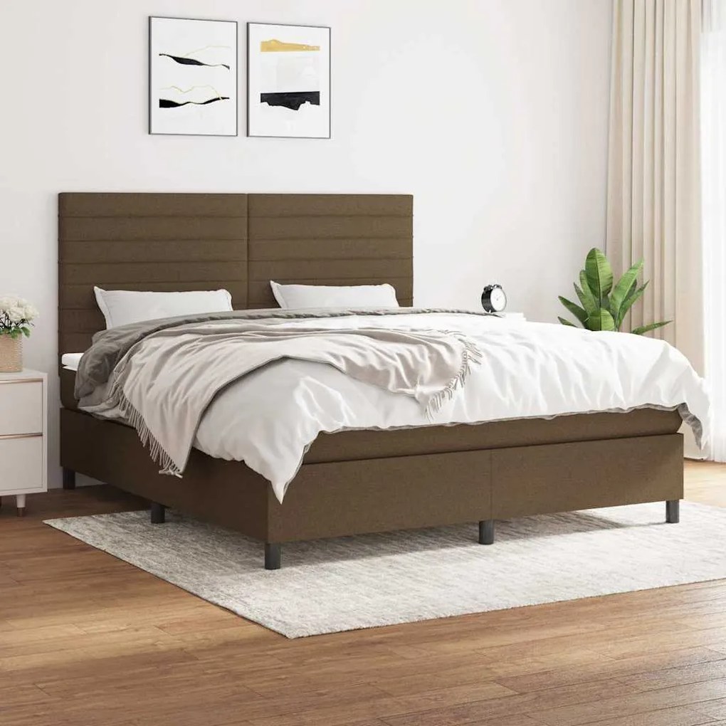 vidaXL Κρεβάτι Boxspring με Στρώμα Σκούρο Καφέ 180x200 εκ Υφασμάτινο