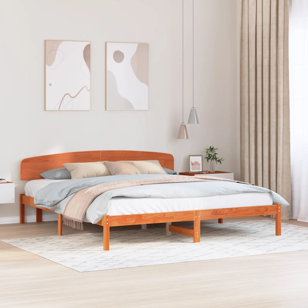 vidaXL Κρεβάτι με Κεφαλάρι Καφέ 200x200 εκ. Μασίφ Ξύλο Πεύκου