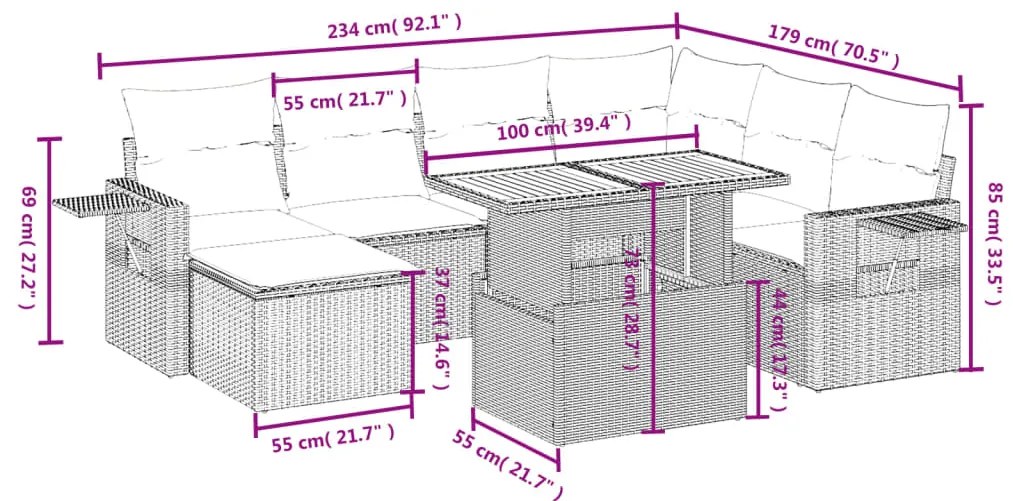 vidaXL Σαλόνι Κήπου Σετ 8 τεμ. Μπεζ Συνθετικό Ρατάν με Μαξιλάρια