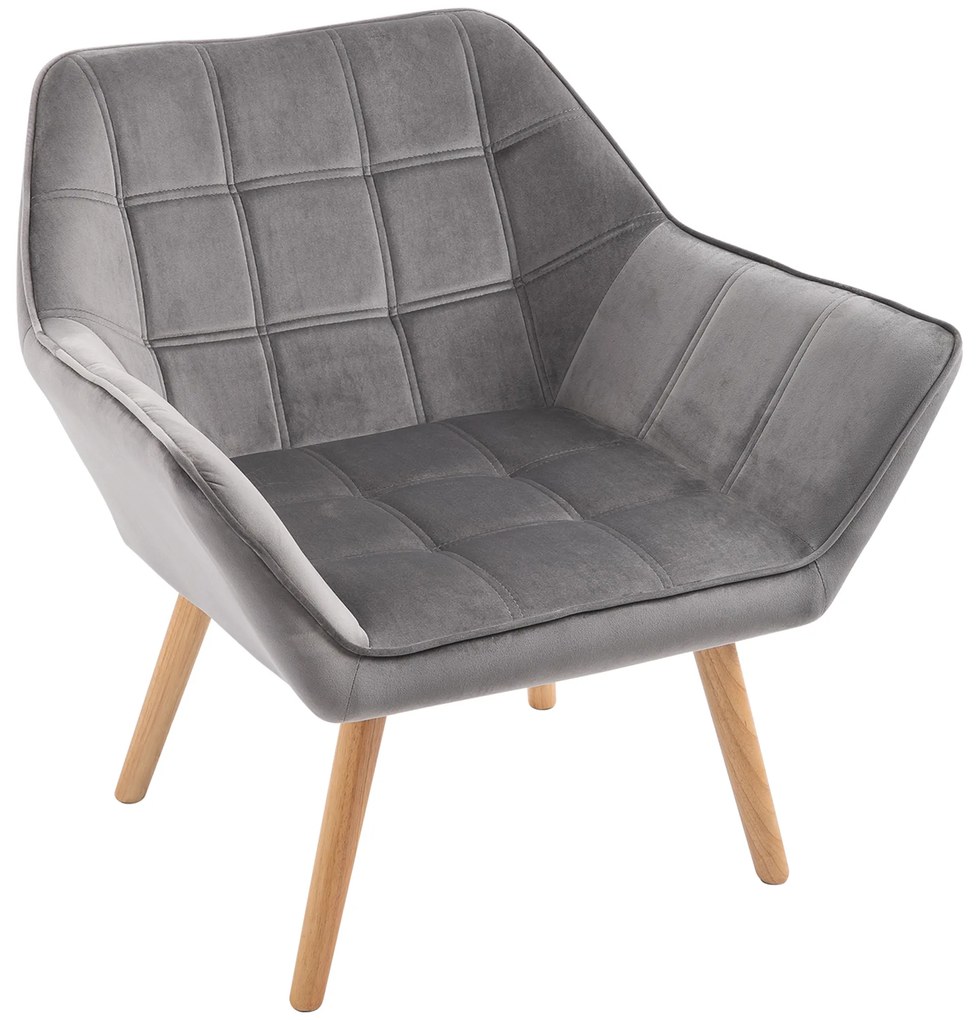 HOMCOM Πολυθρόνα Σκανδιναβικού Σχεδιασμού, Πολυθρόνα Ανάγνωσης, Πολυθρόνα Έμφασης, Καπιτονέ, 67cm x 61,5cm x 71cm. Γκρι