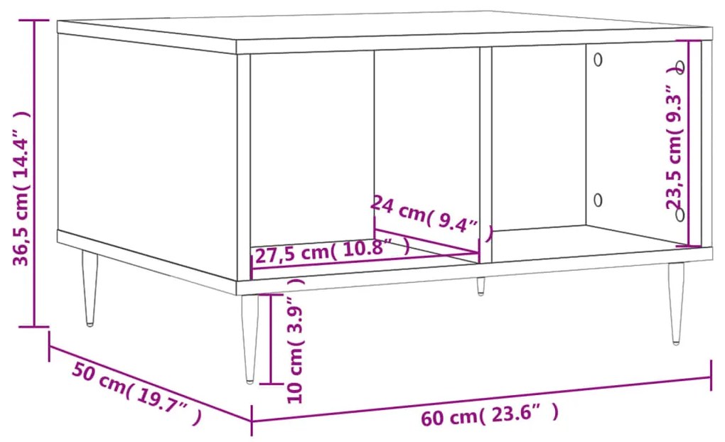 Τραπεζάκι Σαλονιού Λευκό 60x50x36,5 εκ. από Επεξεργασμένο Ξύλο - Λευκό