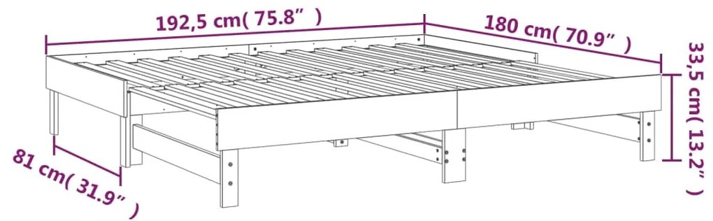 Καναπές Κρεβάτι Συρόμενος Γκρι 2x(90x190) εκ. Μασίφ Ξύλο Πεύκου - Γκρι