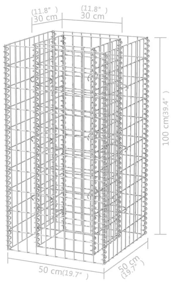 vidaXL Συρματοκιβώτιο - Γλάστρα Υπερυψωμένη 50 x 50 x 100 εκ. Ατσάλινη
