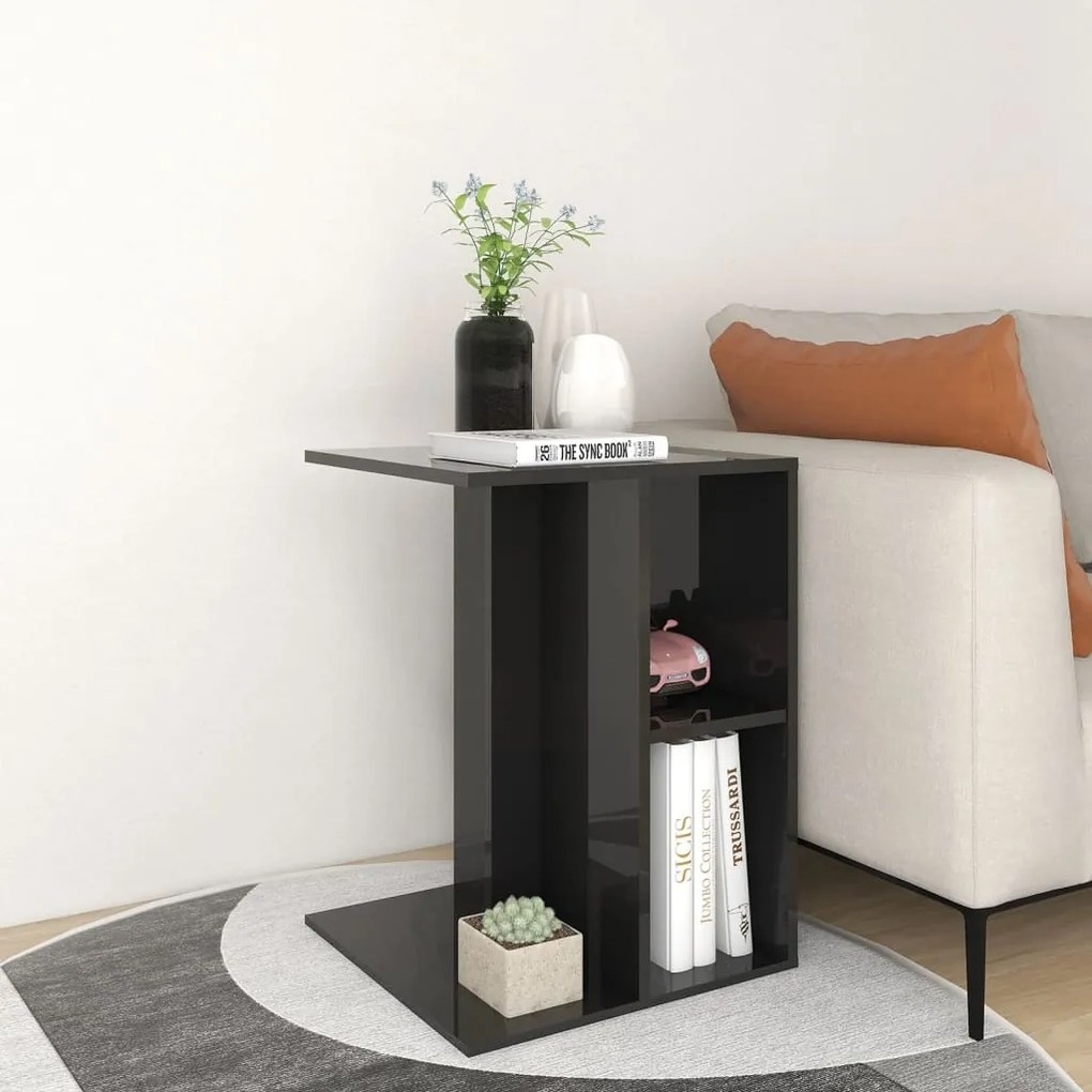 vidaXL Τραπέζι Βοηθητικό Γυαλιστερό Μαύρο 60 x 40 x 45 εκ. Μοριοσανίδα