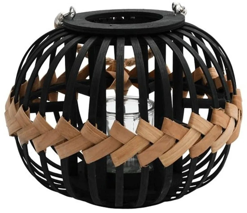 Φανάρι Ψάθινο Umeko 726-124-007 28x21cm Natural-Black Mat